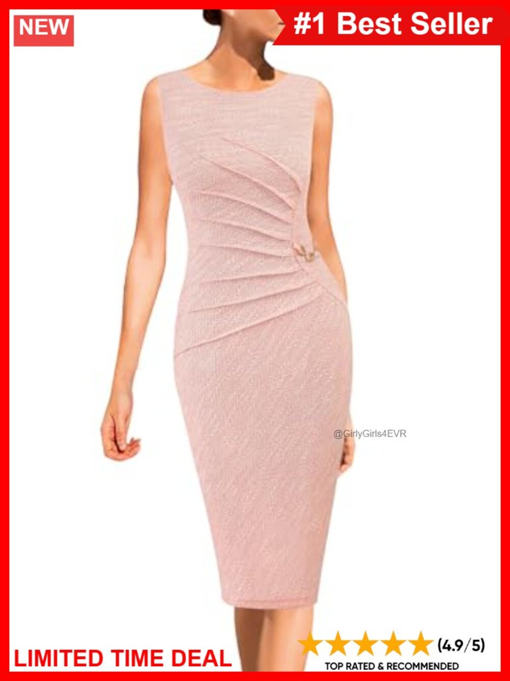 Sleeveless Ruched Bodycon Sheath Knee-Length Work Office Business Dress